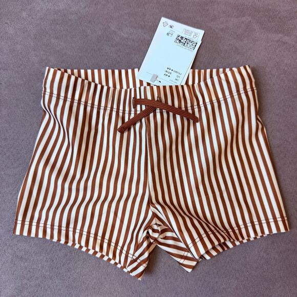 H&M Swim Trunks Euro Shorts Swimsuit Boys 5T 6 Brown White Stripe Retro - Picture 1 of 8